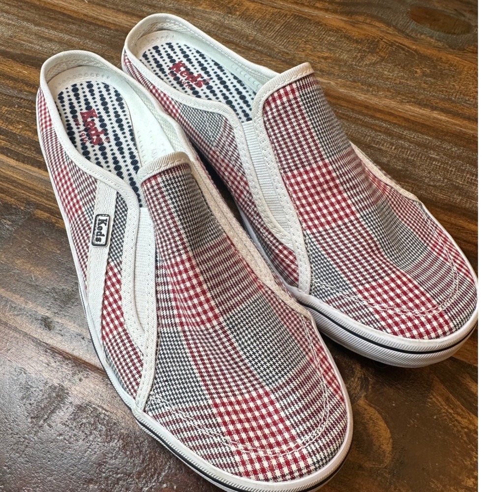 Keds Womens Plaid Canvas Mule Slip On Sneakers Red White Black WF29792M Size 10